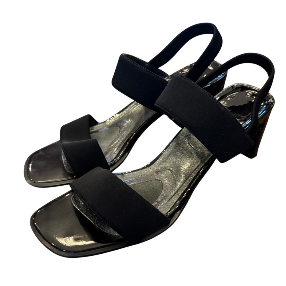 Stuart Weitzman Zespan Black Micro Stretch Slingback Block Heel Sandals 9B